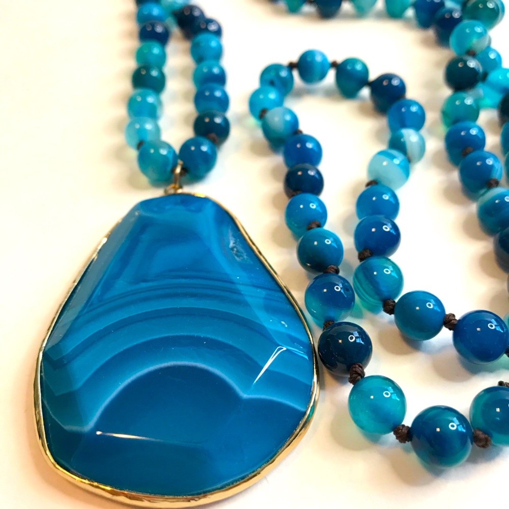32” Blue Stone Statement Necklace